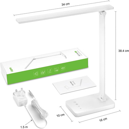 Lepro LED Desk Lamp, Desk Lamp with Power Adapter, 655lm, Desk Lamps Office with USB Charging Port, 5 Brightness Levels x 3 Colour Mode, Touch Control Daylight Lamp for Office, Nails, Study, Bedroom