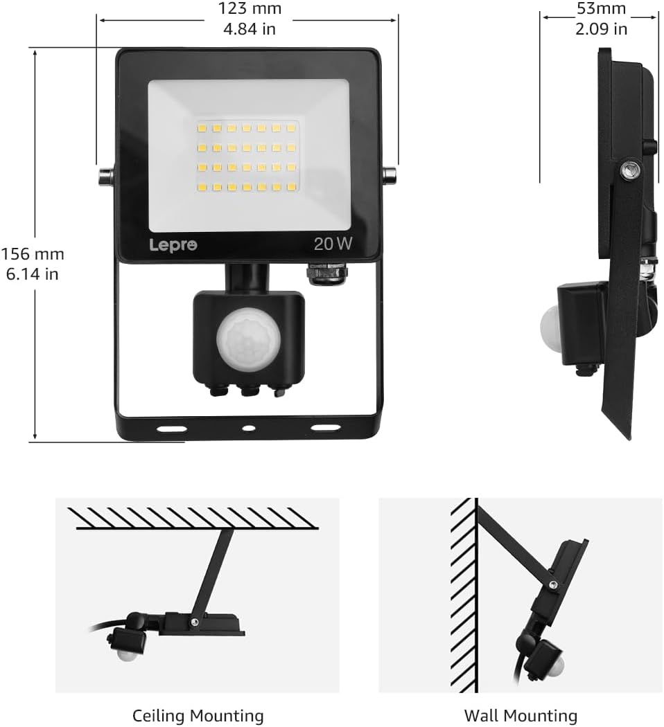 Lepro 20W Security Lights Outdoor Motion Sensor, 1700 Lumen PIR Light, IP65 Waterproof Motion Sensor Flood Light, Ultra Thin Garden Light Security Perfect for Forecourt, Backyard, Garages and More