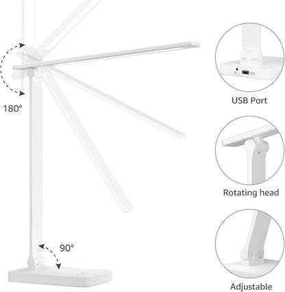 Lepro LED Desk Lamp, Desk Lamp with Power Adapter, 655lm, Desk Lamps Office with USB Charging Port, 5 Brightness Levels x 3 Colour Mode, Touch Control Daylight Lamp for Office, Nails, Study, Bedroom