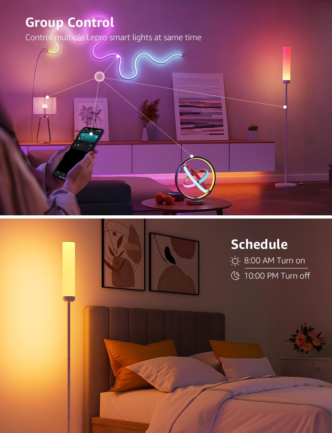 Lepro O1 AI Floor Lamp, Smart Standing Lamp with Music Sync, 2300 Lumen Corner Floor lamp for Living Room, Bedroom, RGB+CCT, AI Lighting Design Assistant, Works with Alexa, 2.4GHz WiFi, No Remote