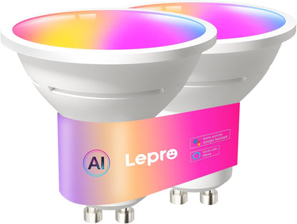 Lepro BG1 AI Smart Bulb GU10, Music Sync, Voice Control WiFi Bulbs, 400LM RGBCCT Dimmable Colour Changing LED Bulbs, Works with Alexa & Google Assistant, AI Lighting Design Assistant, 2 Packs