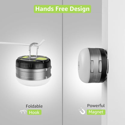 LE Rechargeable Camping Light, Tent Light for Camping Hanging, Dimmable 5 Modes, Magnetic Camp Lantern for Tents, Portable Small Camp Accessories, Emergency Lighting for Power Cuts, USB C Cable