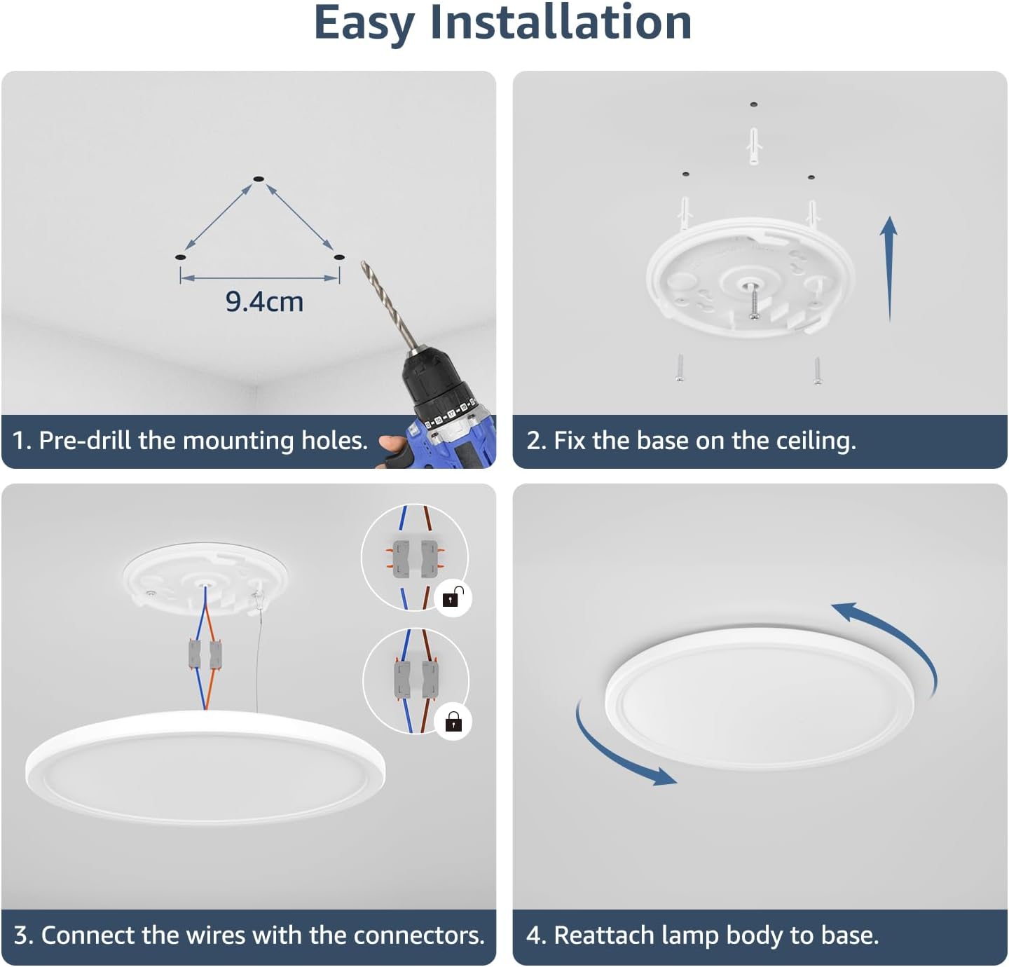 Lepro 24W 2400lm Ceiling Light, 29.3cm Large LED Bathroom Light, 2.6cm Ultra-Thin, Waterproof, Daylight White 5000K, Flush Ceiling Light for Living Room, Bedroom, Kitchen, Garage and More, 2 Packs