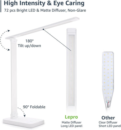 Lepro Desk Lamp, LED Desk Lamp with Power Adapter, 9.2W 800lm, Dimmable Desk Lamps Office, 5 Brightness Levels x 5 Colour Modes, Touch Control Daylight Lamp for Office, Study, Bedroom, Nails, Reading