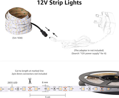 Lepro Warm White LED Strip Lights 10M (2x5M), 2x2300lm, 3000K Flexible Lightstrip for Kitchen, Cabinet, Mirror, Door and More (12V Power Supply Required)