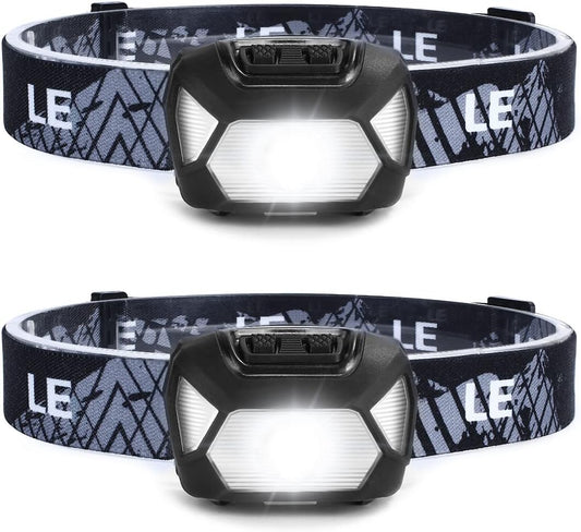 LE Head Torch, [2 Pack] Super Bright LED Headlamp with 6 Lighting Modes, Waterproof, Battery Powered LED Lightweight Headlight for Cycling Running Camping for Kids Adults [Not Included Battery]