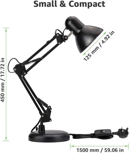 Lepro LED Desk Lamp, Clamp on Swing Arm Table Lamp, E27 Bulb Holder, Classical Swing Arm Architect Lamp, Flexible Desk Light for Office, Reading, Bedside, Crafts, Painting, Back to School and More…