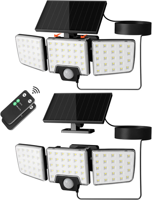 Lepro Solar Security Lights Outdoor Motion Sensor, 2 in 1 Separated and Integrated Remote Control IP65 Waterproof Solar Lights with 2 Light Modes, 3 Heads Solar Floodlight for Garden Yard