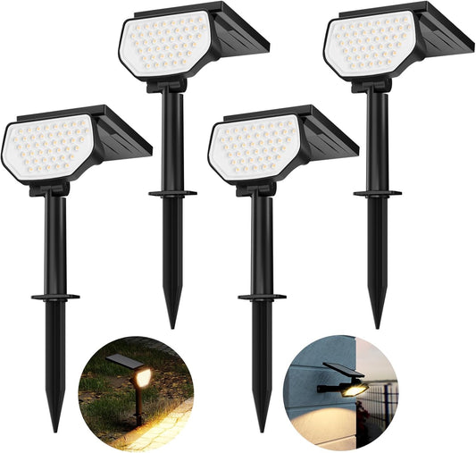 Lepro Solar Spot Lights Outdoor Garden, 43 LED Solar Garden Lights with IP65 Waterproof, 2 Lighting Modes, 135° Adjustable, Dusk-to-Dawn Cool White Solar Spotlights for Lawn Yard [4 Pack]