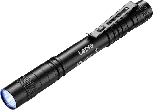 Lepro 365nm UV Torch, Ultraviolet Flashlight, UV Pen Torch with Clip, High UV Purity, Small UV Light Torch Powered by 2 AAA Batteries (Not Included),Black Light Detector for Pet Urine, Invisible Stain