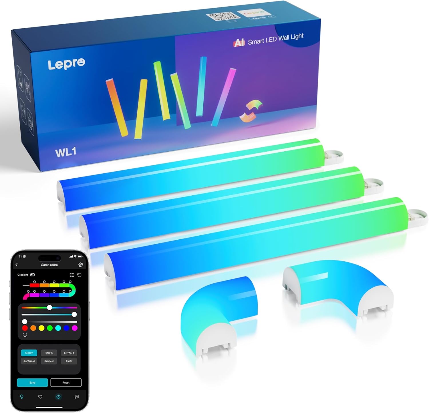 Lepro WL1 AI Smart Wall Light RGB, Music Sync Gaming Lights, AI Lighting Design Assistant, Voice Control, LED Light Bar for Home Decor, Mood Light Work with Alexa,Google Assistant,6 Pcs with 2 Corners