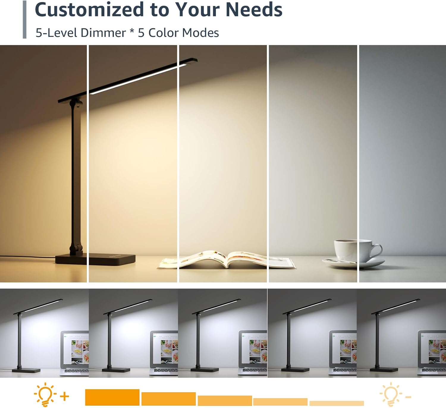 Lepro Desk Lamp, LED Desk Lamp with Power Adapter, 9.2W 750lm, Dimmable Desk Lamps Office, 5 Brightness Levels x 5 Colour Modes, Touch Control Daylight Lamp for Office, Study, Bedroom, Nails, Reading