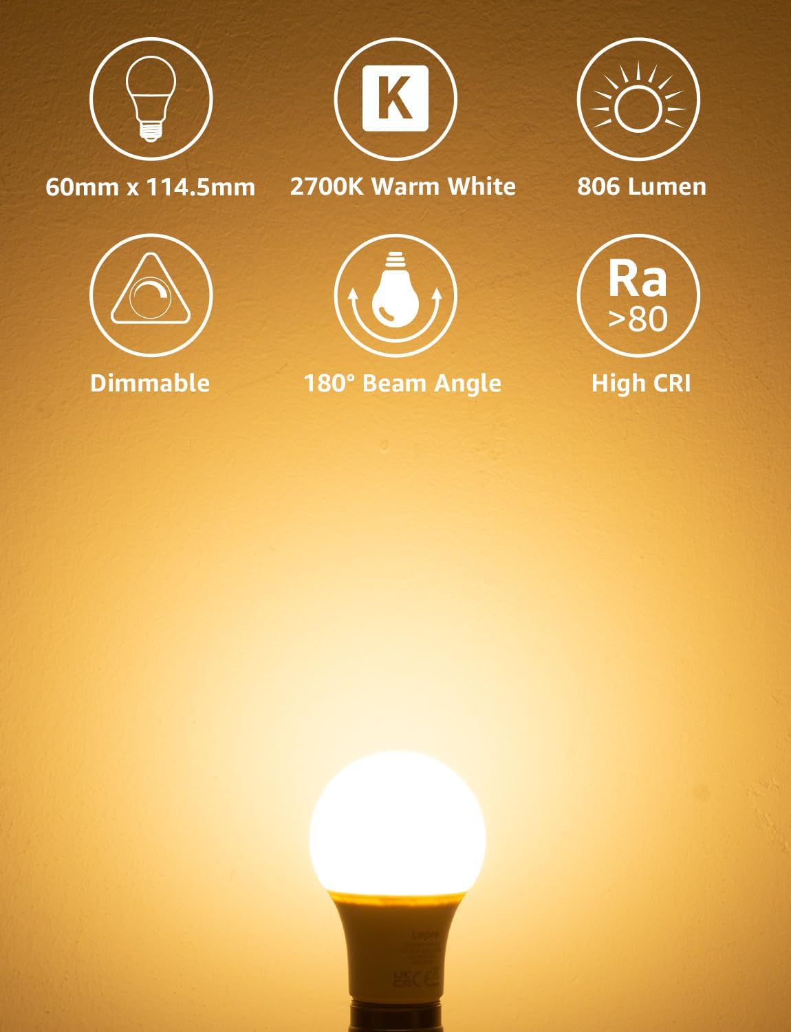 Lepro E27 Screw Bulb Dimmable, 8.5W Equivalent to 60W, Warm White 2700K E27 LED Bulbs, 806 Lumen Edison LED Light Bulb, Energy Saving E27 Bulbs for Lamp, Pack of 6