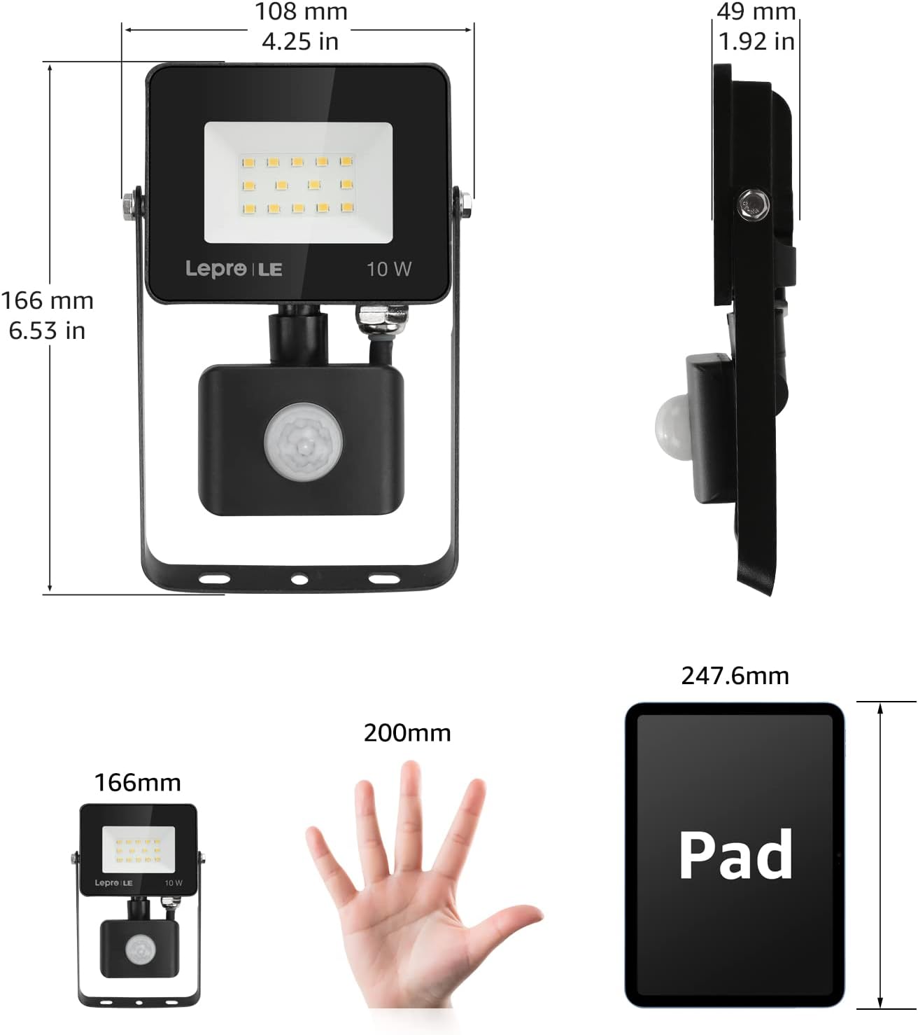 Lepro 10W Security Lights Outdoor Motion Sensor, Security Light, 850 Lumen, Waterproof, Ultra Thin Flood Light, PIR Lights Outdoor, Perfect for Garden, Forecourt, Backyard, Garages and More