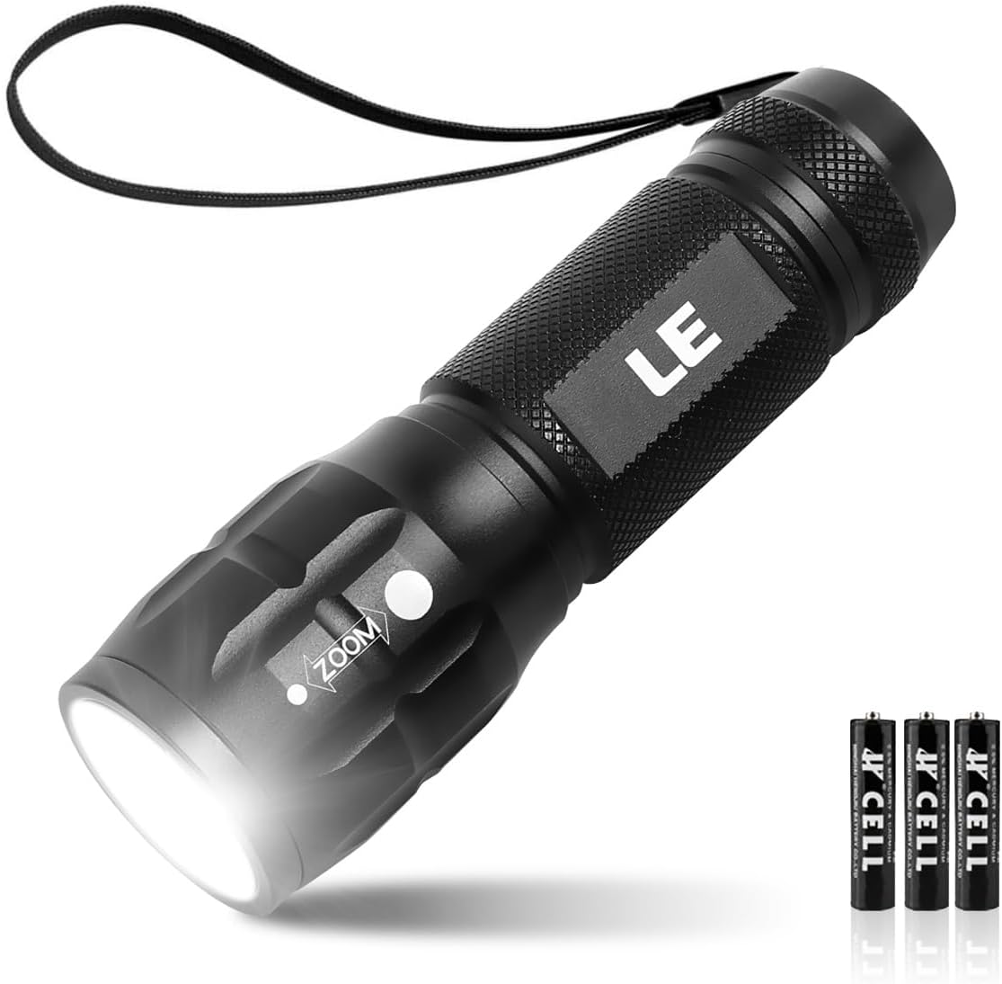 LE LED Torch Battery Powered, LE1000 Super Bright Hand Flashlight, Adjustable Focus, Water Resistant, Lightweight, for Power Cut, Camping, Dog Walking, Easy to Use Small Torch for Elderly Kids Men