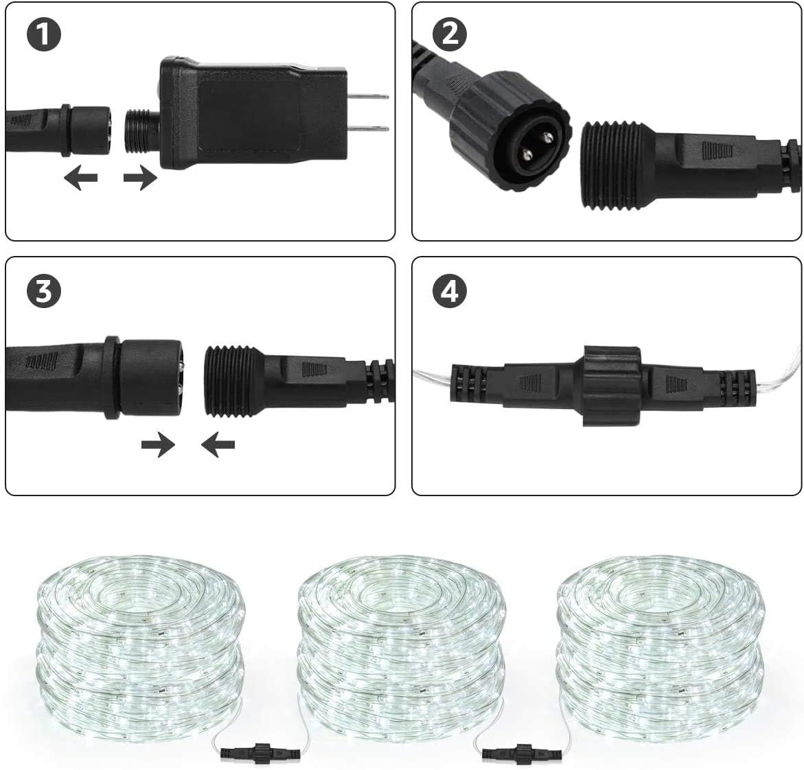 Lepro Outdoor Rope Lights Mains Powered, Connectable, 10m/33ft 240 LED Outdoor Lights Plug in, Bright Cool White, Low Voltage, Waterproof Thick Rope Lights for Garden, Tree, Pathway and More