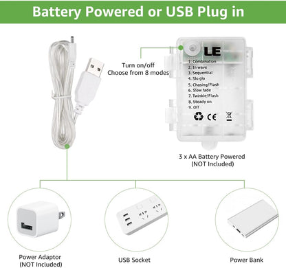 LE Curtain Lights Battery Powered, 3m x 3m 300 LED Warm White Fairy Curtain Lights, USB Powered 8 Modes Curtain Fairy Lights for Birthday Decorations, Wedding, Party, Garden, Bedroom, Remote Control