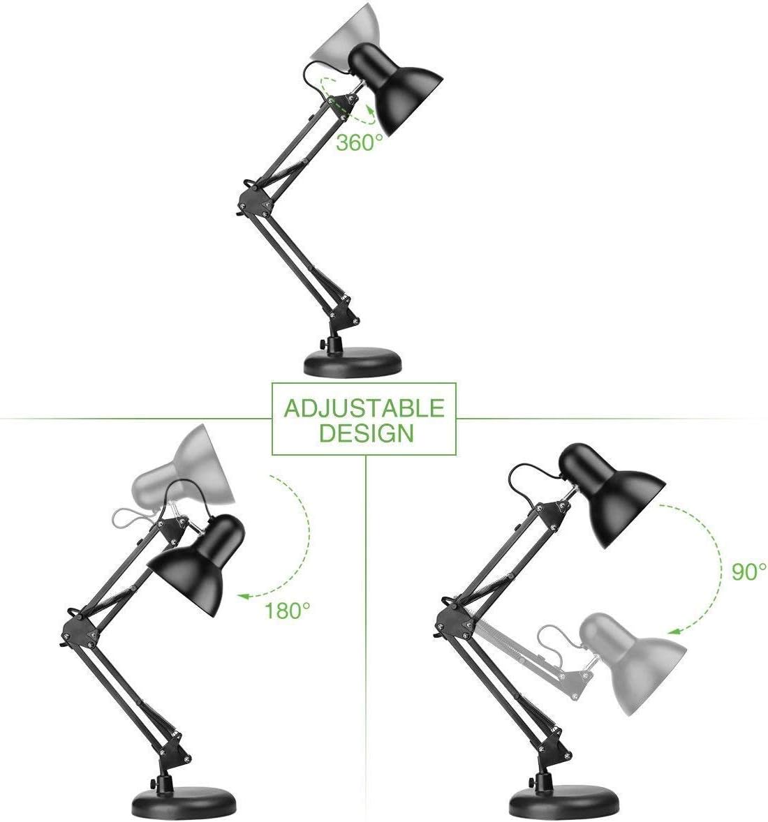 Lepro LED Desk Lamp, Clamp on Swing Arm Table Lamp, E27 Bulb Holder, Classical Swing Arm Architect Lamp, Flexible Desk Light for Office, Reading, Bedside, Crafts, Painting, Back to School and More…