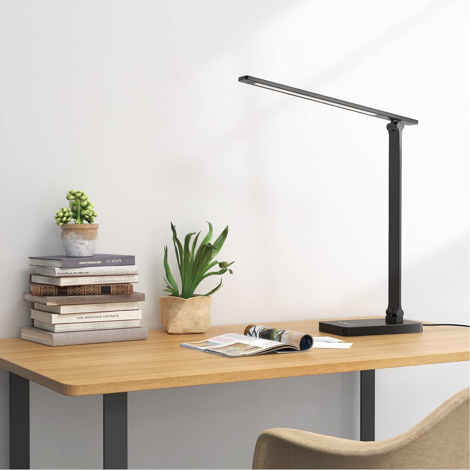 Lepro LED Desk Lamp, Desk Lamp with Power Adapter, 655lm, Desk Lamps Office with USB Charging Port, 5 Brightness Levels x 3 Colour Mode, Touch Control Daylight Lamp for Office, Nails, Study, Bedroom