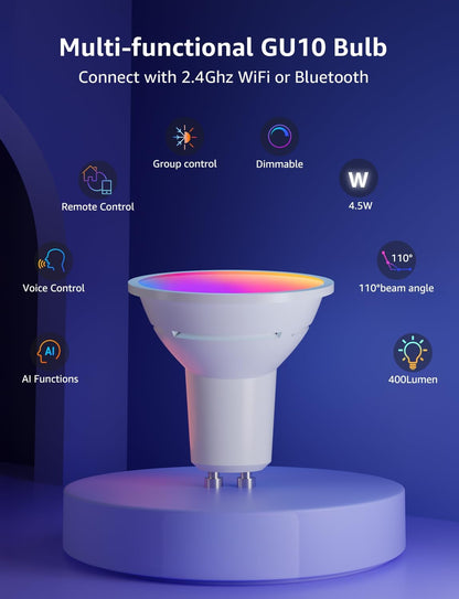 Lepro BG1 AI Smart Bulb GU10, Music Sync, Voice Control WiFi Bulbs, 400LM RGBCCT Dimmable Colour Changing LED Bulbs, Works with Alexa & Google Assistant, AI Lighting Design Assistant, 1 Pack