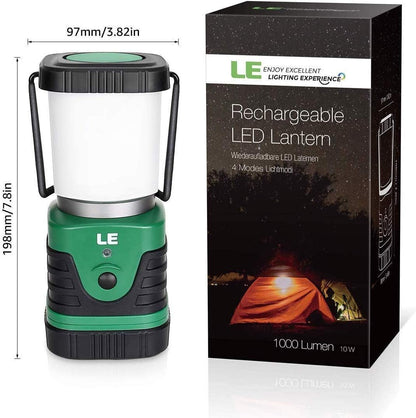 LE Camping Lights Rechargeable, 1000 Lumen Camping Lantern, Dimmable 4 Modes Camping Tent Light with 4400mAh Power Bank, Camping Accessories, Rechargeable Lantern for Outdoors, Power Cuts, Pack of 2