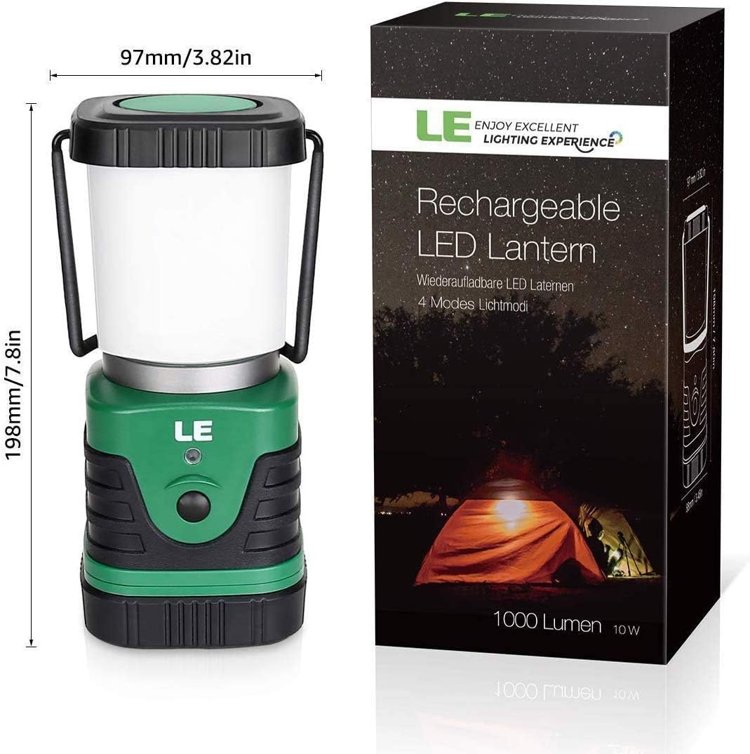 LE Camping Lights Rechargeable, 1000 Lumen Camping Lantern, Dimmable 4 Modes Camping Tent Light with 4400mAh Power Bank, Camping Accessories, Rechargeable Lantern for Outdoors, Power Cuts, Pack of 2