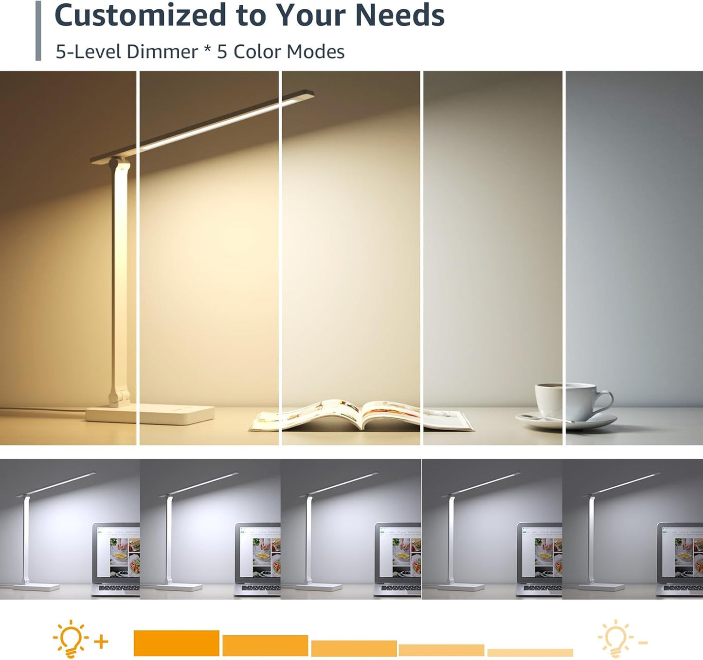 Lepro Desk Lamp, LED Desk Lamp with Power Adapter, 9.2W 800lm, Dimmable Desk Lamps Office, 5 Brightness Levels x 5 Colour Modes, Touch Control Daylight Lamp for Office, Study, Bedroom, Nails, Reading