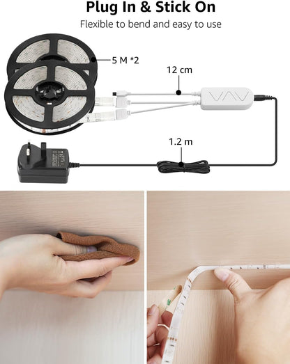 Lepro Outdoor LED Strip Light Waterproof IP65, 10M 300 LEDs WiFi Smart LED Strip, Works with Alexa and Google Assistant, Smart Life App & Voice Control, RGB LED Lights for Kitchen Garden (5Mx2)