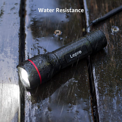 Lepro 2 Pack LED Torch Super Bright, LE2000 Powerful Flashlight, Powered by AAA Battery, Water Resistant, 5 Modes, Zoomable, Pocket Size, Lightweight, for Camping, Run, Dog Walking, Fathers Day Gift