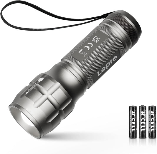LE LED Torch Battery Powered, LE1000 Bright Hand Flashlight, Adjustable Focus, Water Resistant, Lightweight, for Power Cut, Camping, Dog Walking, Easy to Use Small Torch, Gift for Kids Men Dad Him