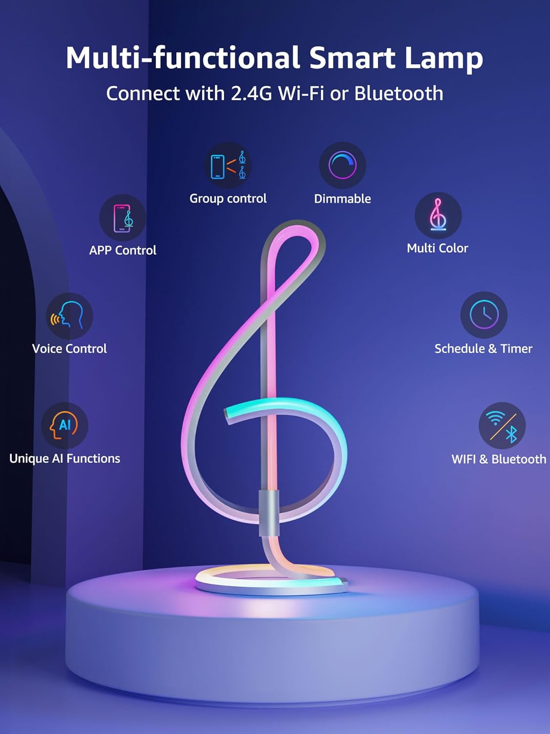 Lepro TB2 AI Table Lamp, Smart LED Lamp with Music Sync, AI Lighting Design Assistant, Colour Changing Smart Table Lamp, Voice Cotrol, Works with Alexa & Google Assistant, Bluetooth & 2.4GHz WiFi