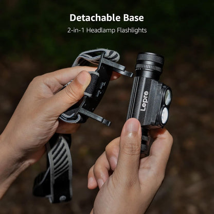 Lepro Head Torch Rechargeable, 2 in 1 Detachable Lightweight Headlamp with IP65 Waterproof, 180° Adjustable, 6 Lighting Modes, Long Runtime, Red Lights, Al Alloy LED Headlight for Camping