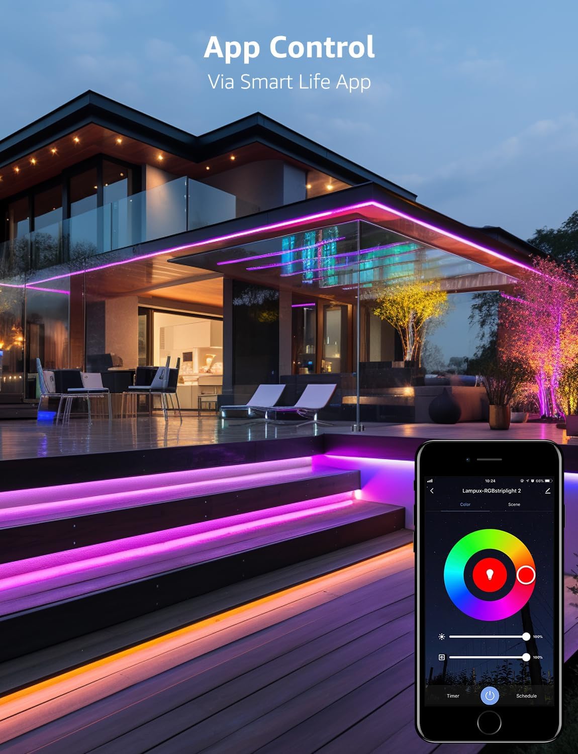 Lepro Outdoor LED Strip Light Waterproof IP65, 10M 300 LEDs WiFi Smart LED Strip, Works with Alexa and Google Assistant, Smart Life App & Voice Control, RGB LED Lights for Kitchen Garden (5Mx2)