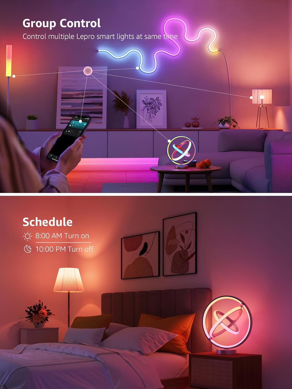 Lepro TB1 AI Table Lamp, Smart LED Lamp with Music Sync, AI Lighting Design Assistant, Colour Changing Smart Table Lamp, Voice Cotrol, Works with Alexa & Google Assistant, Bluetooth & 2.4GHz WiFi