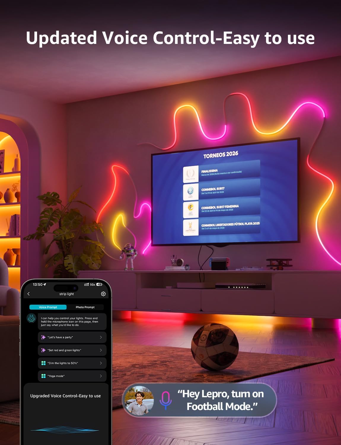 Lepro N1 AI Smart Rainbow Neon Light Strip 6M, 96 LEDs/M, Work with Alexa, Google Home, Music Sync, AI Lighting Design Assistant, IP65 Rope Light, MagicColor LED Light, App & Voice Control, No Remote