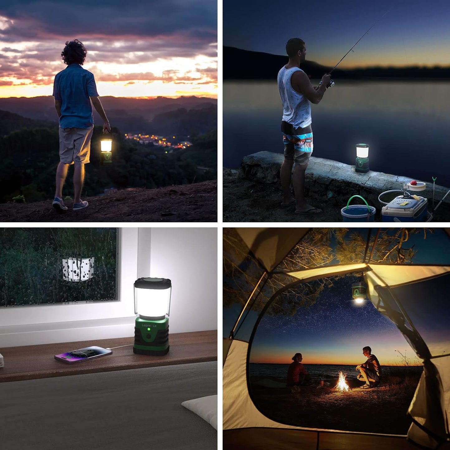 LE Camping Light Rechargeable, 1000 Lumen Camping Lantern, Dimmable 4 Modes Camping Tent Lights with 4400mAh Power Bank, Camping Accessories, Rechargeable Lantern for Outdoors, Power Cuts and More
