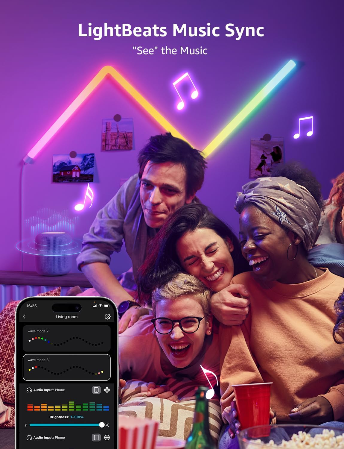 Lepro WL1 AI Smart Wall Light RGB, Music Sync Gaming Lights, AI Lighting Design Assistant, Voice Control, LED Light Bar for Home Decor, Mood Light Work with Alexa,Google Assistant,6 Pcs with 2 Corners