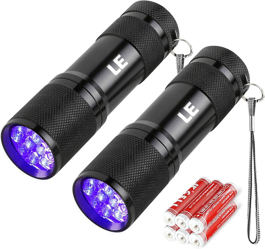 Lighting EVER Lepro LE UV Torch, 9 LED 395nm Ultraviolet Flashlight, Blacklight Detector for Pet Urine, Stain, Bed Bugs and More, 6 AAA Batteries Included