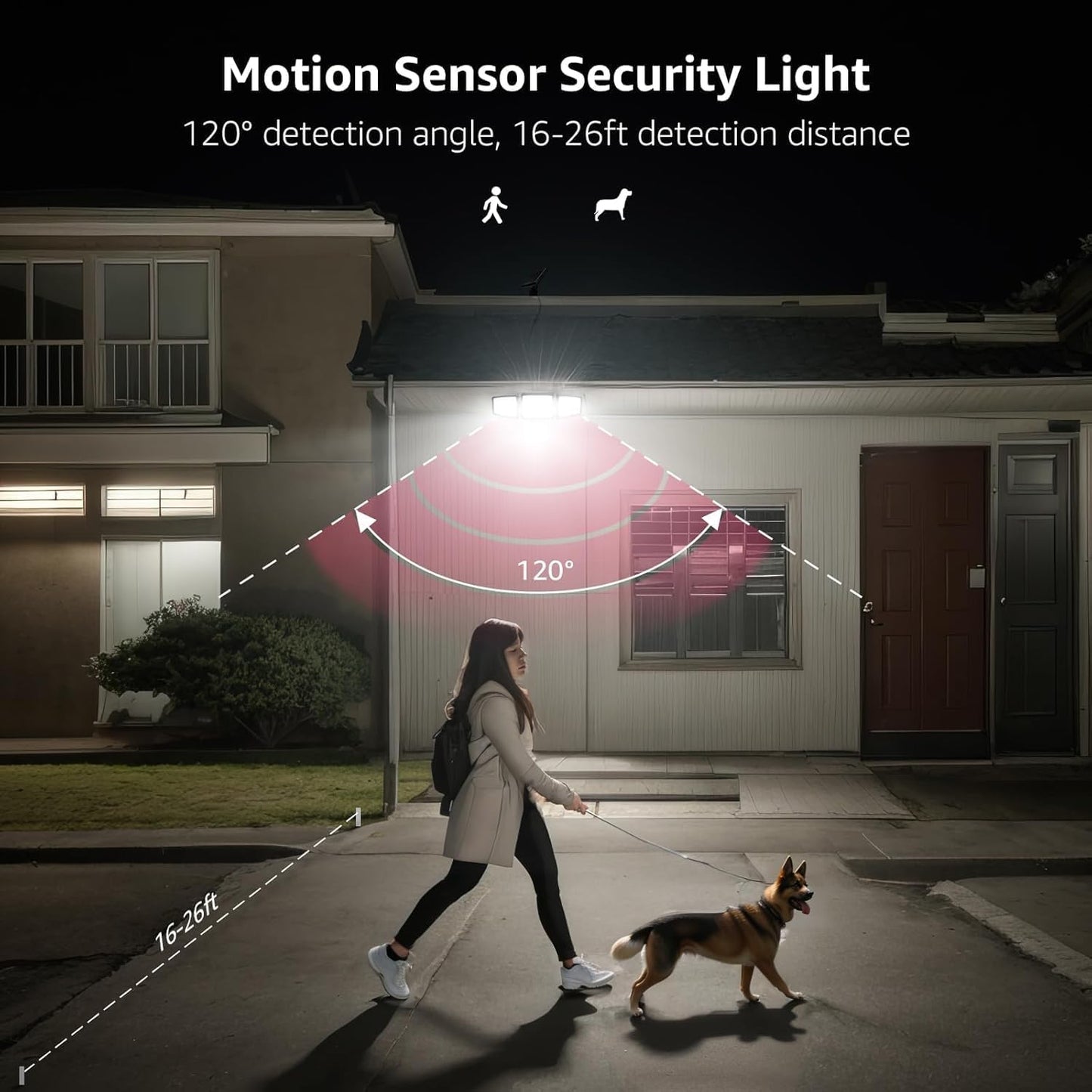 Lepro Solar Security Lights Outdoor Motion Sensor, 1200LM Solar Flood Lights with Separate Solar Panel, IP65 Waterproof, Adjustable 3Heads, Solar Pir Wall Lights for Yard Garage Pathway