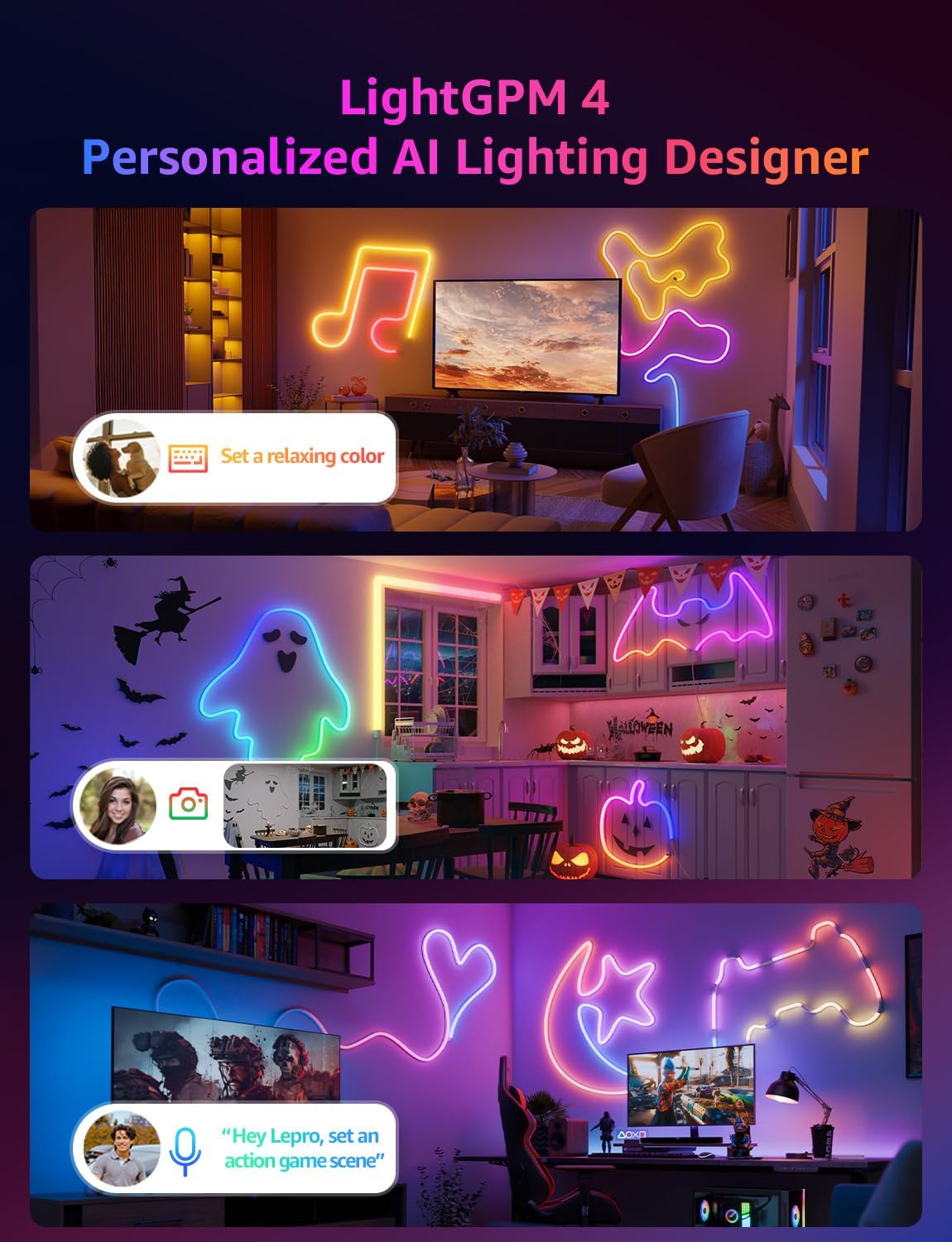 Lepro N1 AI Smart Rainbow Neon Light Strip 6M, 96 LEDs/M, Work with Alexa, Google Home, Music Sync, AI Lighting Design Assistant, IP65 Rope Light, MagicColor LED Light, App & Voice Control, No Remote