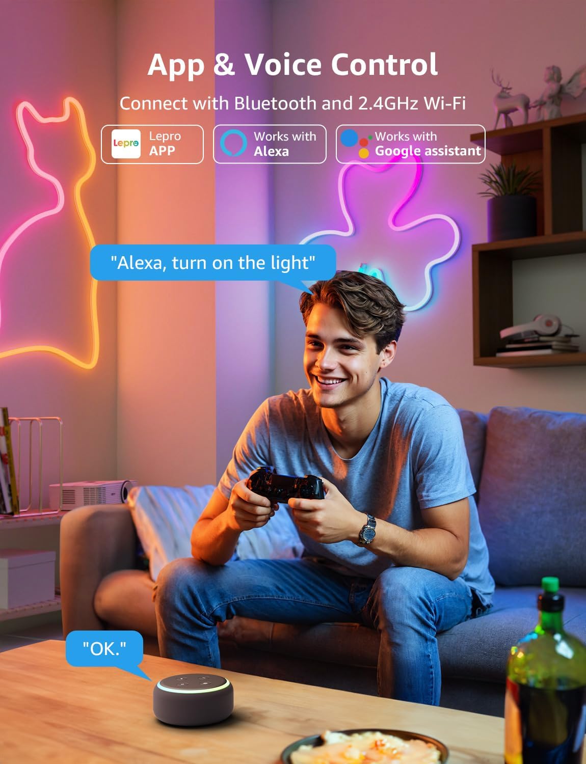 Lepro N1 AI Smart Rainbow Neon Light Strip 10M, 96 LEDs/M, Works with Alexa and Google Home, Music Sync, AI Lighting Design Assistant, IP65 LED Rope Light, MagicColor LED Lights, App & Voice Control