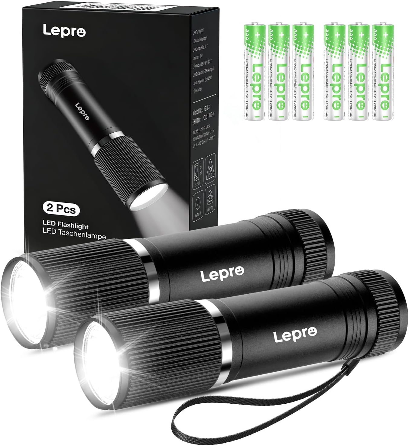 Lepro Small Torches Battery Powerd, 2 Pack EDC Torch with Aluminum Body, IPX4 Waterproof Perfect for Camping, Emergency, Dog Walking, Daily Carry and Outdoor Hiking (Batteries Included)