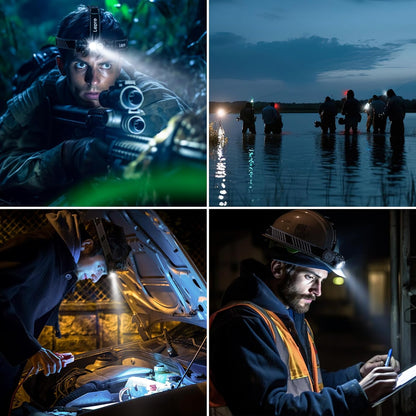 Lepro Head Torch Rechargeable, 2 in 1 Detachable Lightweight Headlamp with IP65 Waterproof, 180° Adjustable, 6 Lighting Modes, Long Runtime, Red Lights, Al Alloy LED Headlight for Camping