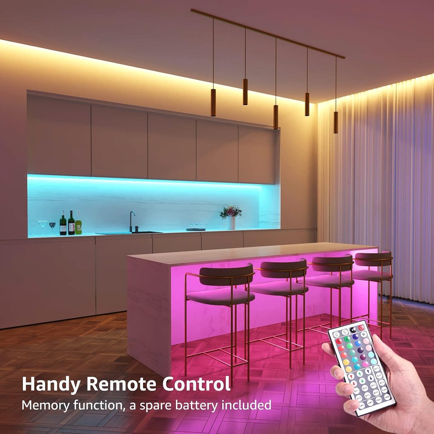 Lepro 20M LED Strip Lights with Remote, Dimmable, RGB Colour Changing, Stick-on Long LED Lights for Bedroom, Kitchen, Room Decoration (2 x 10M, Plug and Play, Bright 5050 LEDs)