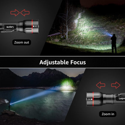 Lepro LED Torch with Clip, LE2050 Super Bright Flashlight, 5 Modes, Zoomable, Waterproof, Handheld, Lightweight, Powered AAA Battery, for Camping, Outdoor Indoor Emergency Use, Dog Walking, 2 Pack