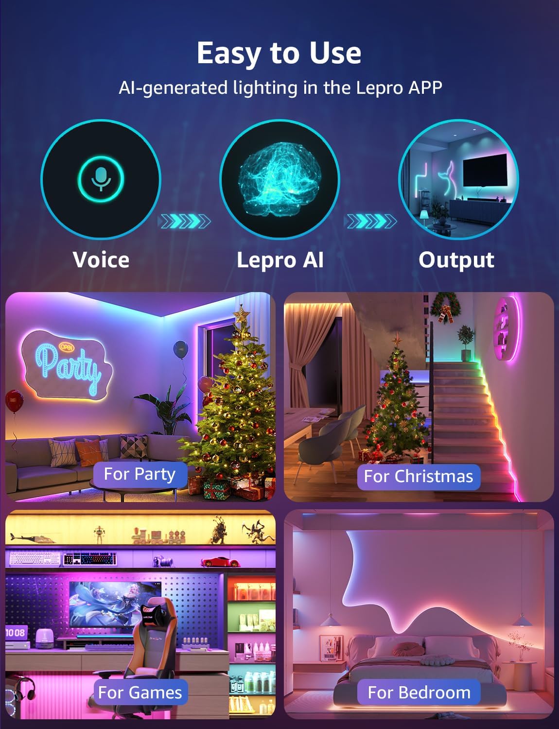 Lepro S1 AI Smart Rainbow LED Strip Light 10M, 30 LEDs/M, Music Sync, Works with Alexa & Google Home, WiFi Bluetooth App Voice Control, AI Lighting Design Assistant, MagicColor LED Lights for Bedroom