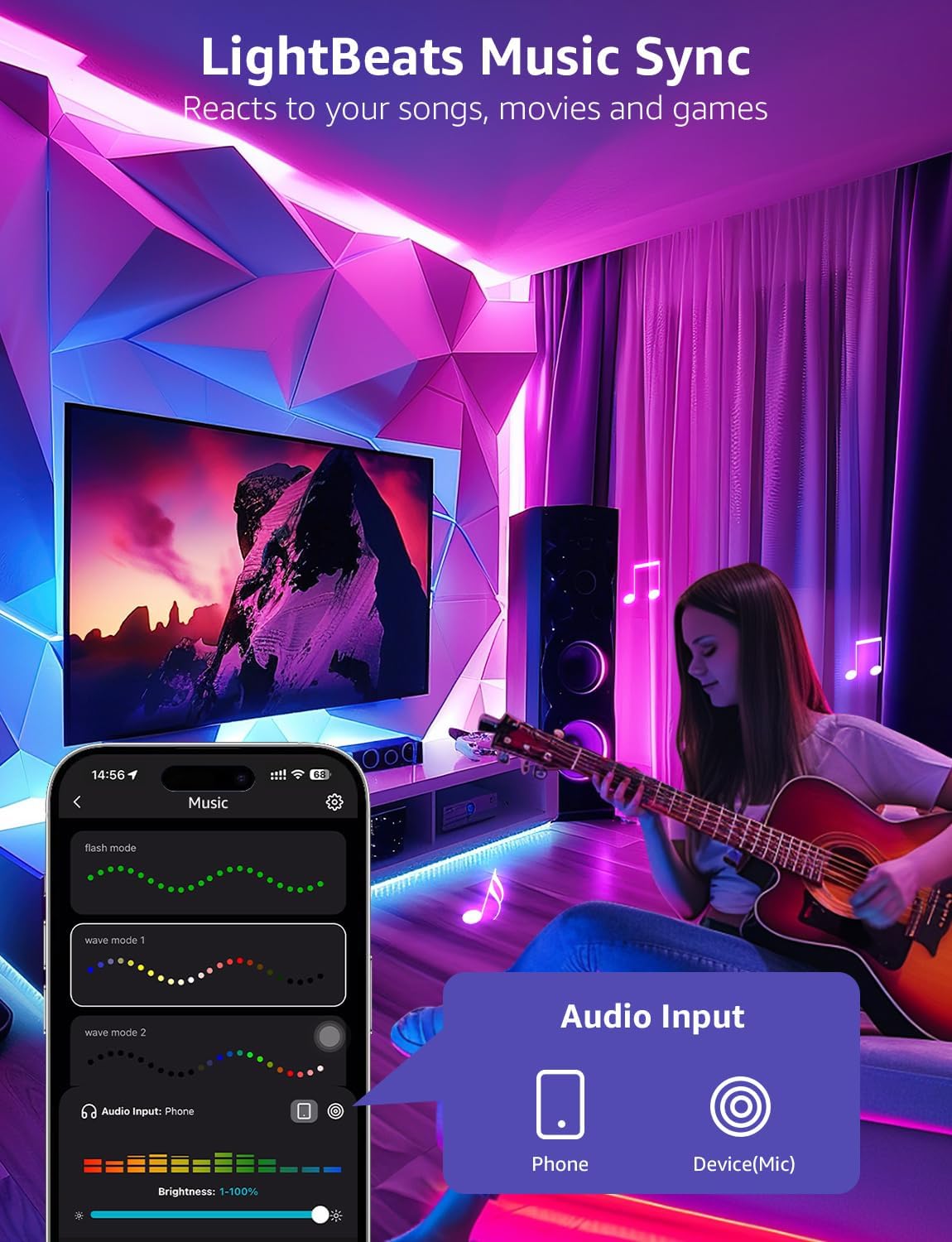 Lepro S1 AI Smart Rainbow LED Strip Light 10M, 30 LEDs/M, Music Sync, Works with Alexa & Google Home, WiFi Bluetooth App Voice Control, AI Lighting Design Assistant, MagicColor LED Lights for Bedroom