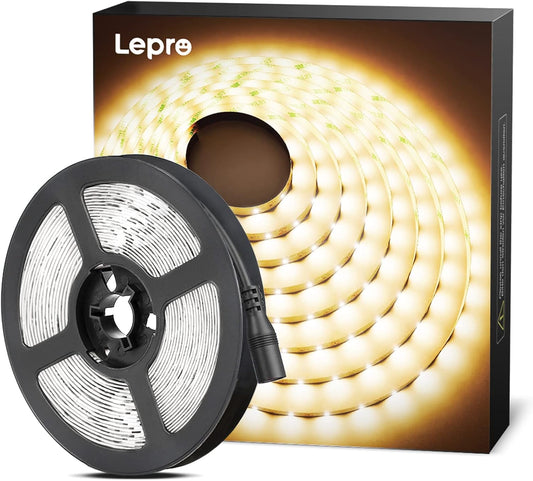 Lepro 5M Warm White LED Strip Without 12V Power Plug, 2300lm 3000K LED Tape, 300 2835 LEDs, Stick on LED Lights for Bedroom, Kitchen Cabinet, Under Cupboard, DIY and More