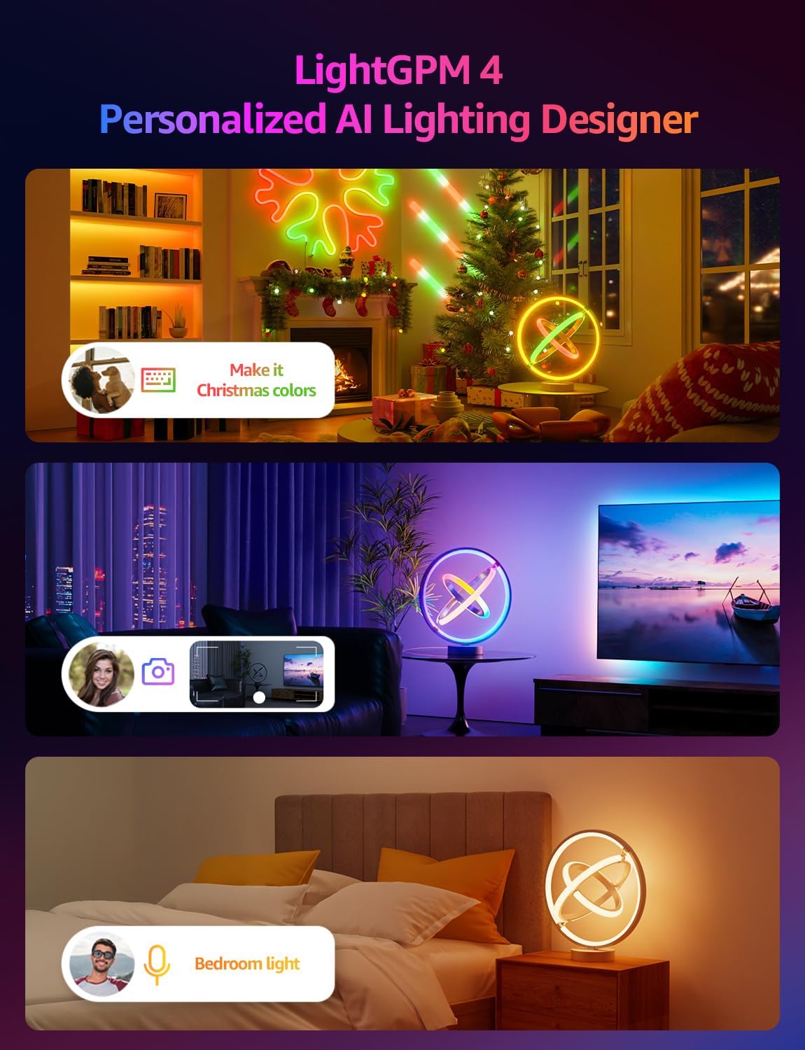 Lepro TB1 AI Table Lamp, Smart LED Lamp with Music Sync, AI Lighting Design Assistant, Colour Changing Smart Table Lamp, Voice Cotrol, Works with Alexa & Google Assistant, Bluetooth & 2.4GHz WiFi