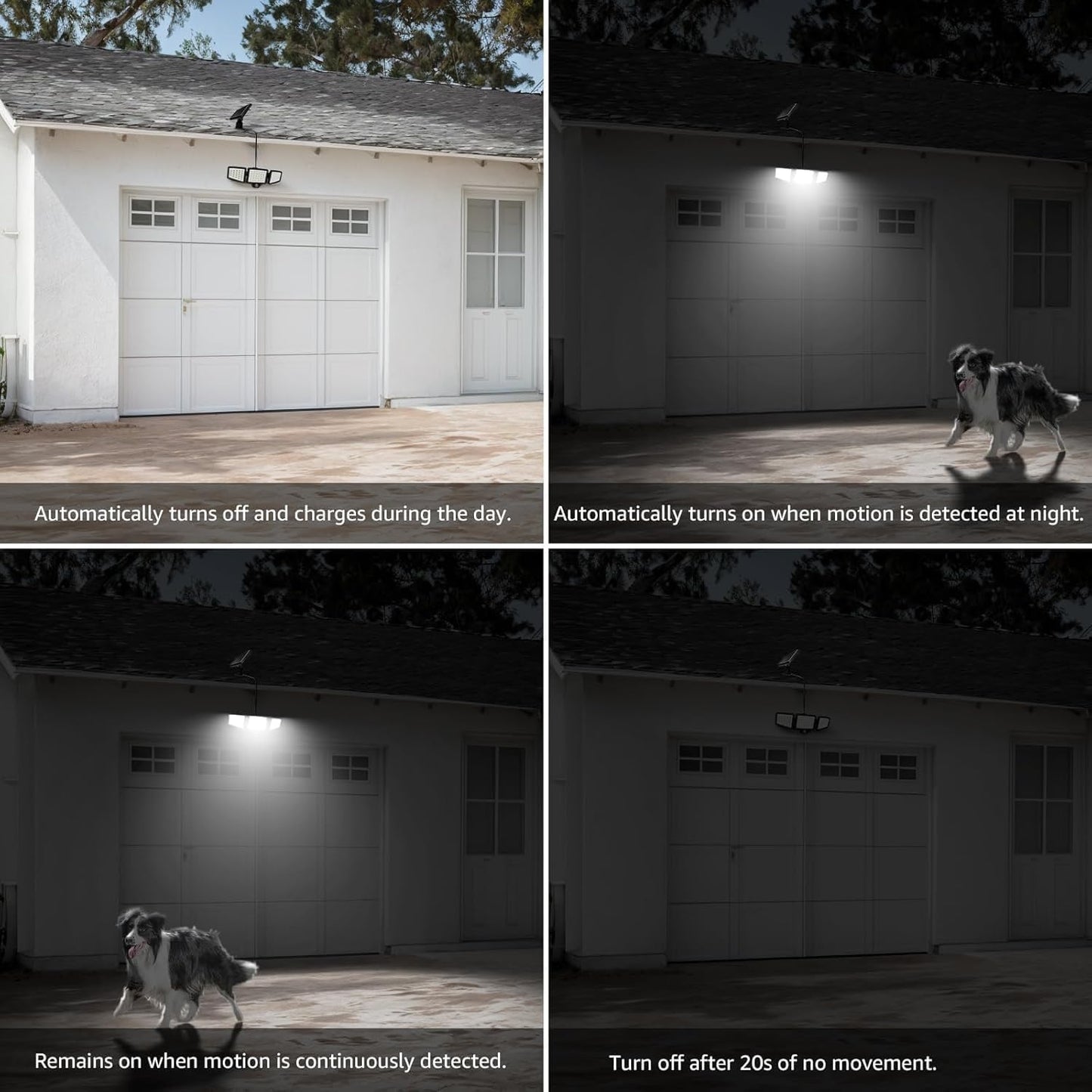 Lepro Solar Security Lights Outdoor Motion Sensor, 1200LM Solar Flood Lights with Separate Solar Panel, IP65 Waterproof, Adjustable 3Heads, Solar Pir Wall Lights for Yard Garage Pathway